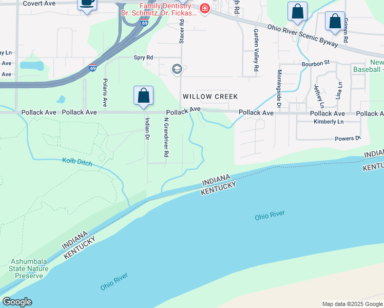 map of restaurants, bars, coffee shops, grocery stores, and more near 6099 County Road 1080 West in Newburgh