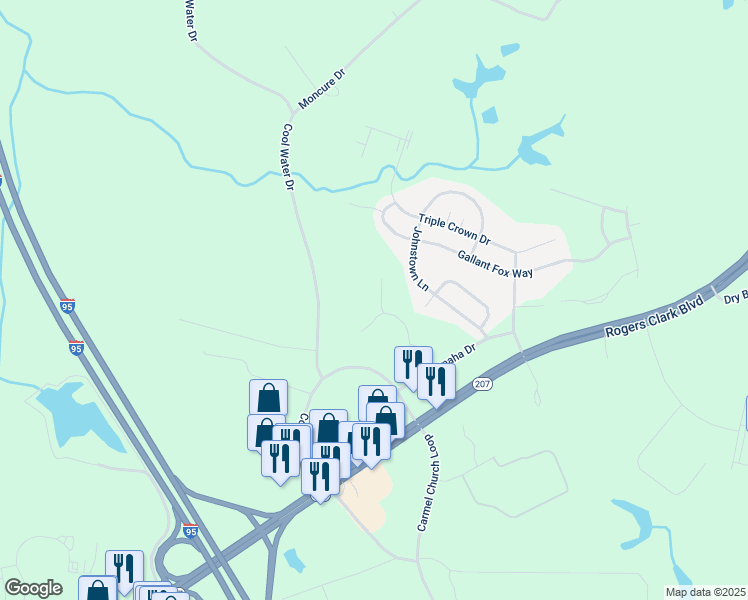 map of restaurants, bars, coffee shops, grocery stores, and more near 23208 Westwood Court in Ruther Glen