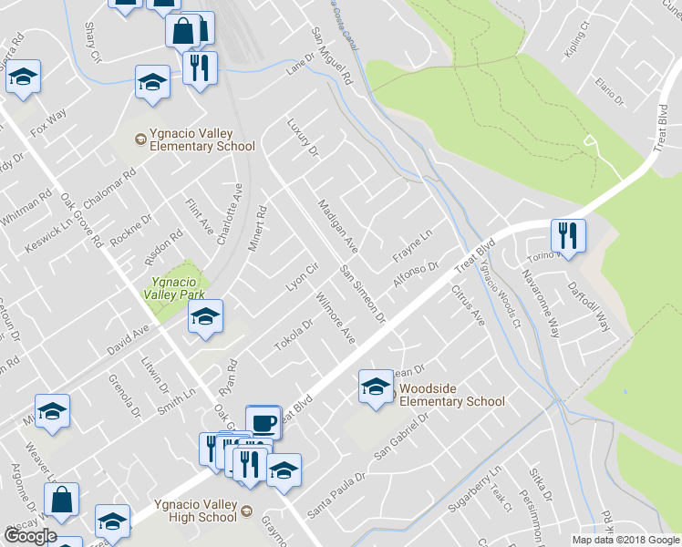 map of restaurants, bars, coffee shops, grocery stores, and more near 849 San Simeon Drive in Concord