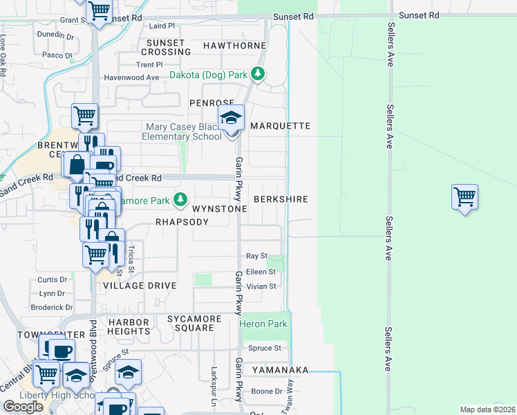 map of restaurants, bars, coffee shops, grocery stores, and more near 1389 Springdale Court in Brentwood