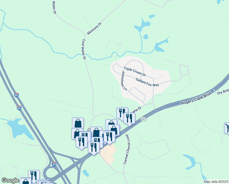 map of restaurants, bars, coffee shops, grocery stores, and more near 23203 Westwood Court in Ruther Glen