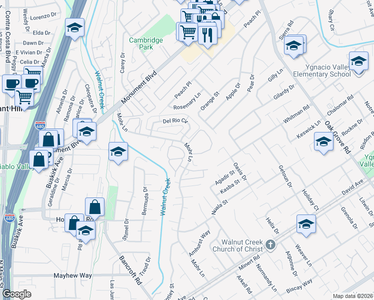map of restaurants, bars, coffee shops, grocery stores, and more near 1045 Mohr Lane in Concord