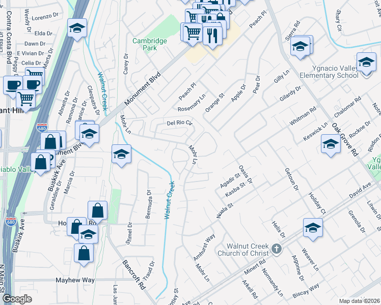 map of restaurants, bars, coffee shops, grocery stores, and more near 1045 Mohr Lane in Concord