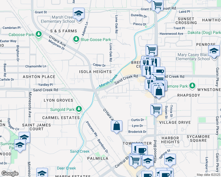 map of restaurants, bars, coffee shops, grocery stores, and more near 271 Washington Drive in Brentwood