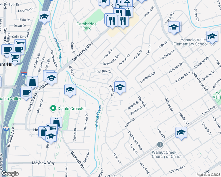 map of restaurants, bars, coffee shops, grocery stores, and more near 1045 Mohr Lane in Concord