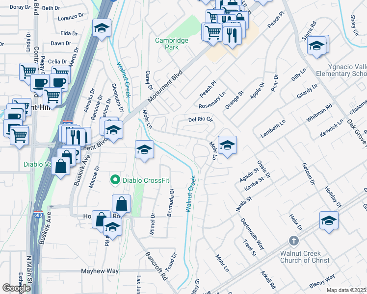 map of restaurants, bars, coffee shops, grocery stores, and more near 1079 Mohr Lane in Concord