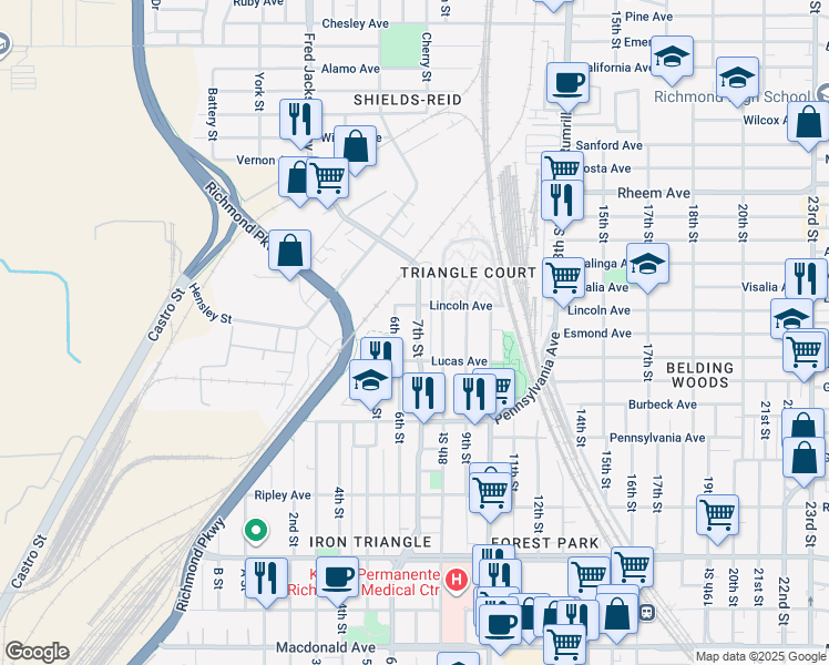 map of restaurants, bars, coffee shops, grocery stores, and more near 854 7th Street in Richmond