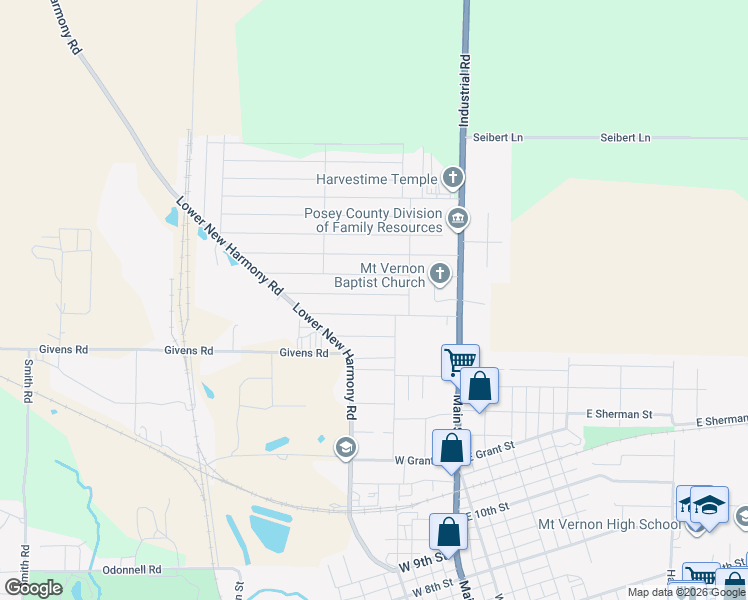 map of restaurants, bars, coffee shops, grocery stores, and more near 322 Riviera Drive in Mount Vernon