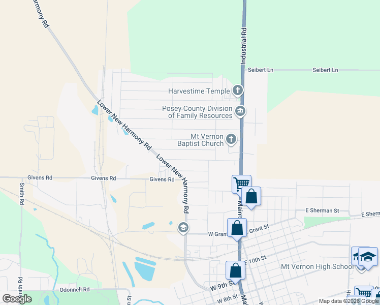 map of restaurants, bars, coffee shops, grocery stores, and more near 322 Riviera Drive in Mount Vernon