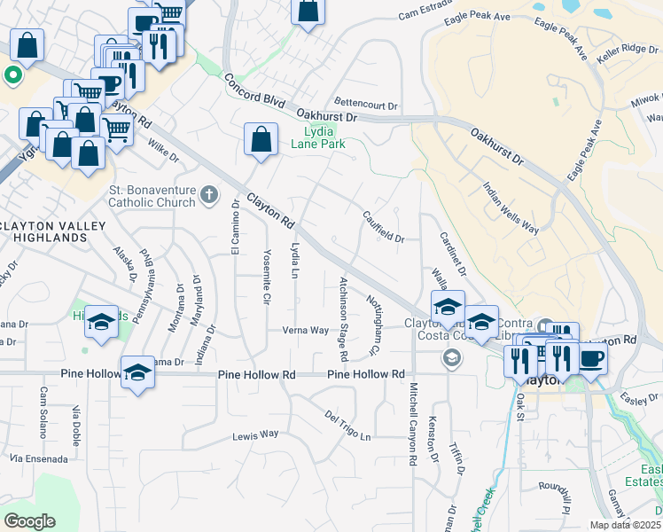 map of restaurants, bars, coffee shops, grocery stores, and more near 50 Nottingham Place in Clayton