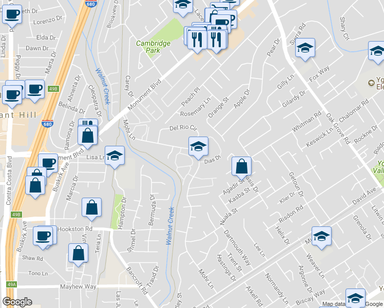 map of restaurants, bars, coffee shops, grocery stores, and more near 1045 Mohr Lane in Concord