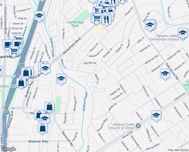 map of restaurants, bars, coffee shops, grocery stores, and more near 1045 Mohr Lane in Concord