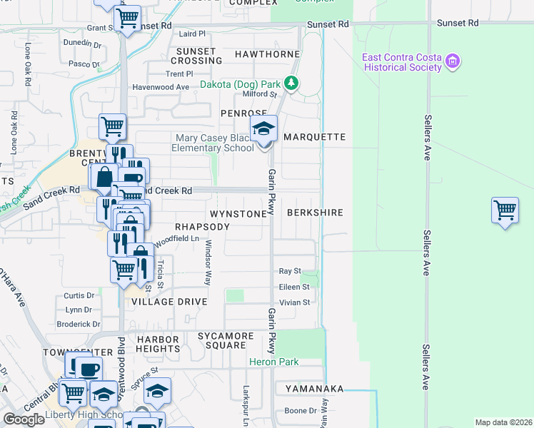 map of restaurants, bars, coffee shops, grocery stores, and more near 332 Wilmington Avenue in Brentwood