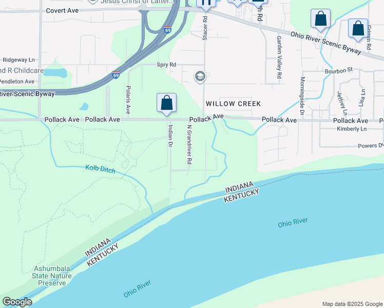 map of restaurants, bars, coffee shops, grocery stores, and more near 6166 North Grandriver Road in Newburgh