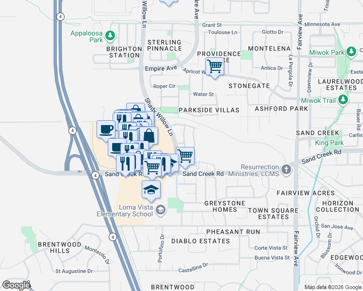 map of restaurants, bars, coffee shops, grocery stores, and more near 1954 Las Colinas Drive in Brentwood