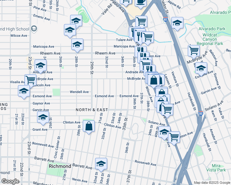 map of restaurants, bars, coffee shops, grocery stores, and more near 919 South 33rd Street in Richmond