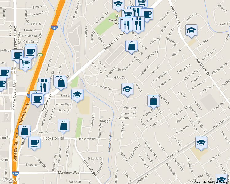 map of restaurants, bars, coffee shops, grocery stores, and more near 1059 Mohr Lane in Concord