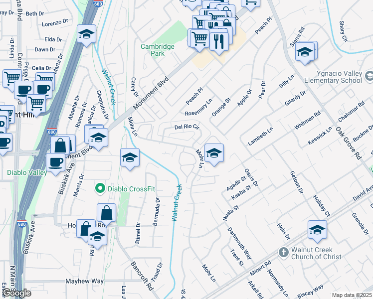 map of restaurants, bars, coffee shops, grocery stores, and more near 1059 Mohr Lane in Concord