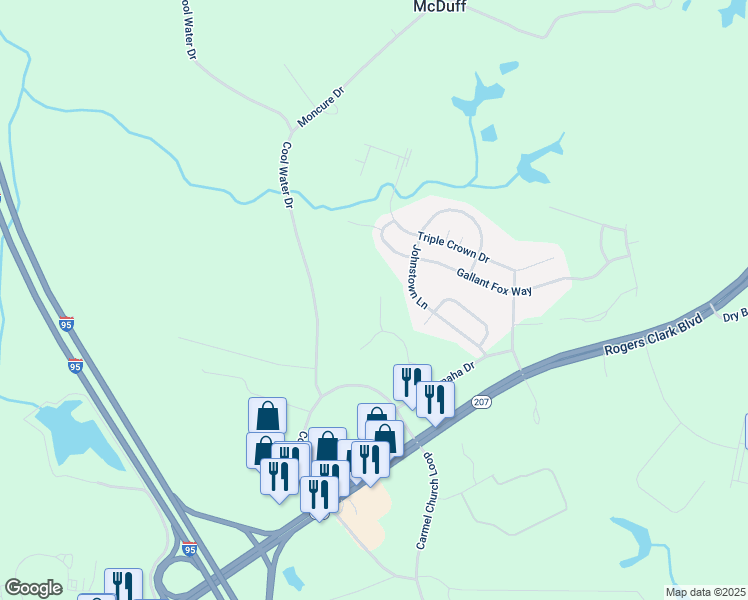 map of restaurants, bars, coffee shops, grocery stores, and more near 23180 Westwood Court in Ruther Glen