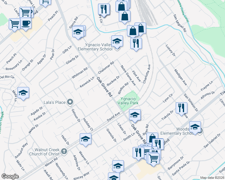map of restaurants, bars, coffee shops, grocery stores, and more near 2018 Scally Court in Concord
