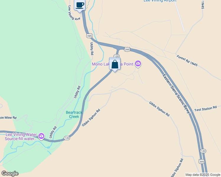 map of restaurants, bars, coffee shops, grocery stores, and more near 264 Vista Point Drive in Lee Vining