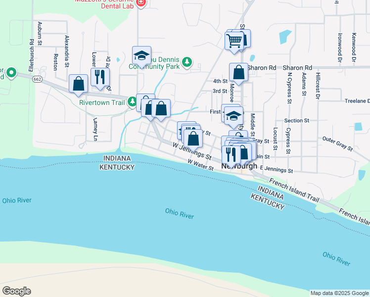 map of restaurants, bars, coffee shops, grocery stores, and more near 317 West Water Street in Newburgh