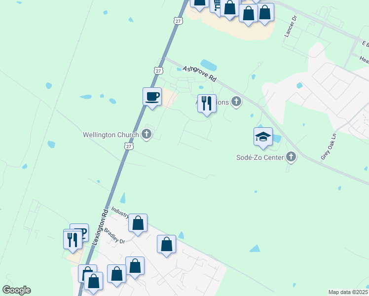 map of restaurants, bars, coffee shops, grocery stores, and more near 3224 Lexington Road in Nicholasville