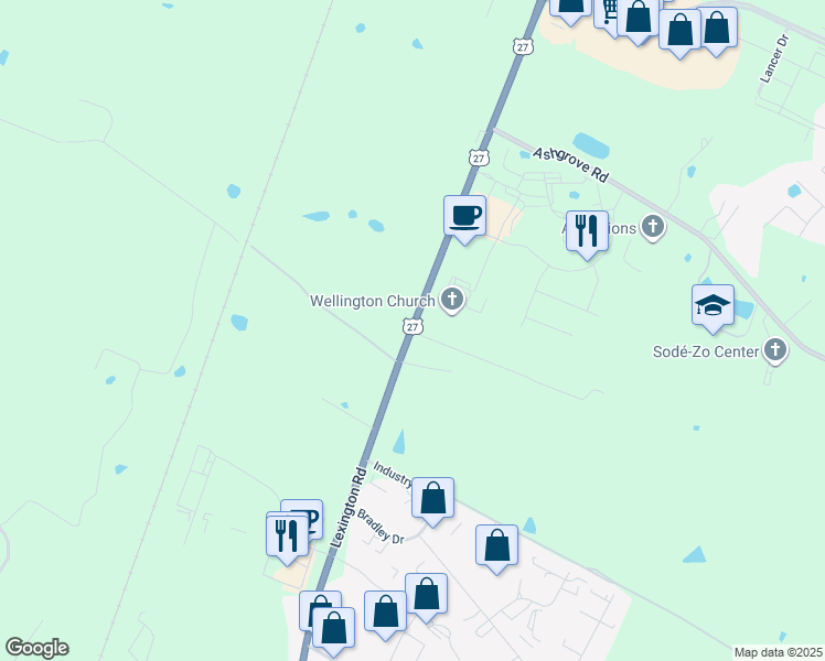 map of restaurants, bars, coffee shops, grocery stores, and more near 3224 Lexington Road in Nicholasville