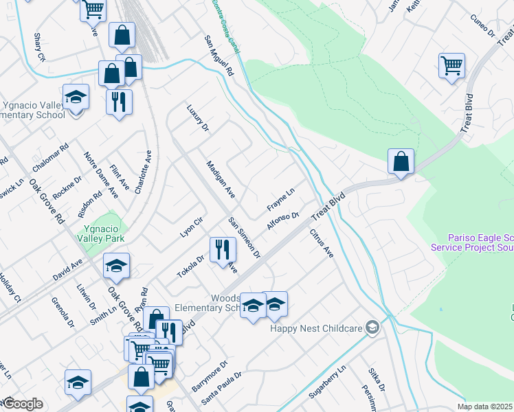 map of restaurants, bars, coffee shops, grocery stores, and more near 827 McElroy Court in Concord