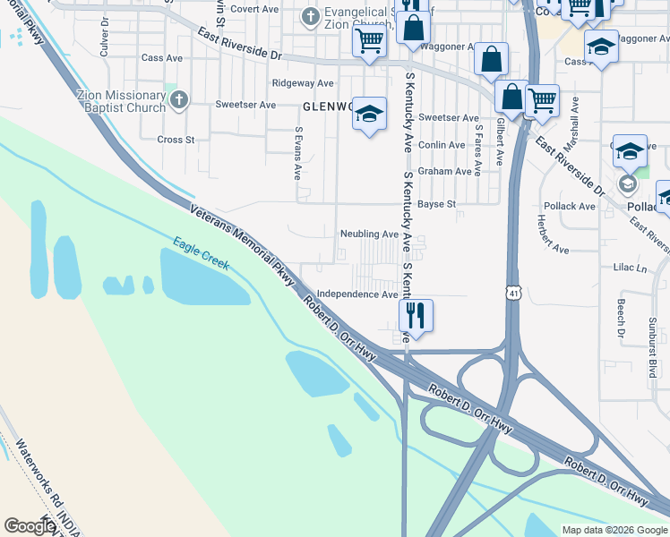map of restaurants, bars, coffee shops, grocery stores, and more near 827 Prosperity Avenue in Evansville