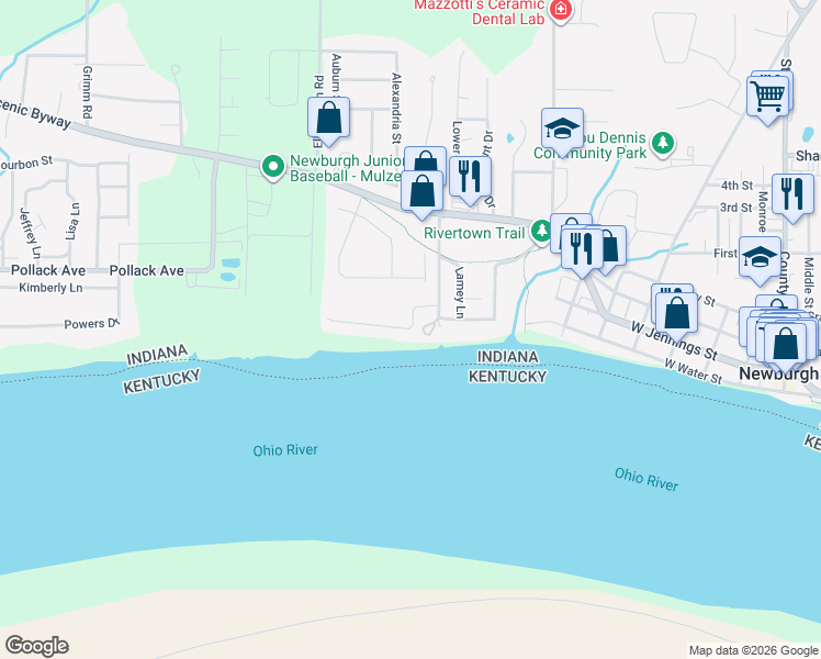 map of restaurants, bars, coffee shops, grocery stores, and more near 18 Williams Lane in Newburgh