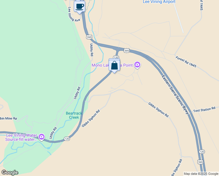 map of restaurants, bars, coffee shops, grocery stores, and more near 264 Vista Point Drive in Lee Vining
