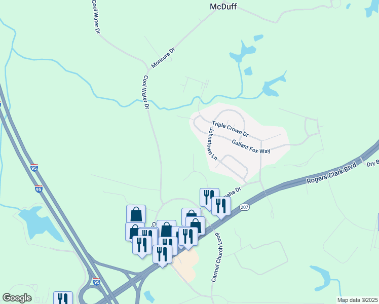 map of restaurants, bars, coffee shops, grocery stores, and more near 23180 Westwood Court in Ruther Glen
