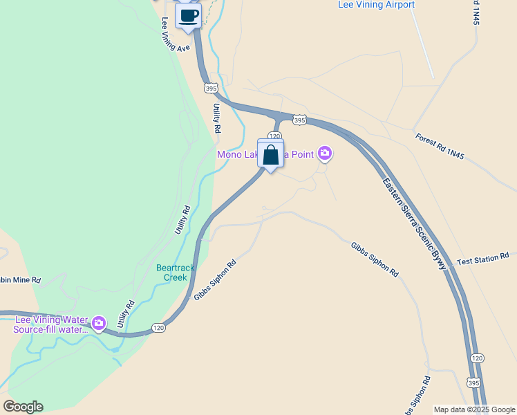 map of restaurants, bars, coffee shops, grocery stores, and more near 264 Vista Point Drive in Lee Vining