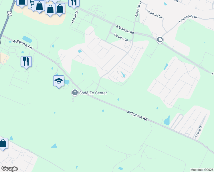 map of restaurants, bars, coffee shops, grocery stores, and more near 28-4042 Grey Oak Lane in Nicholasville