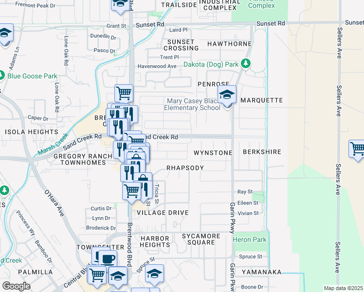 map of restaurants, bars, coffee shops, grocery stores, and more near 326 Bear Creek Drive in Brentwood