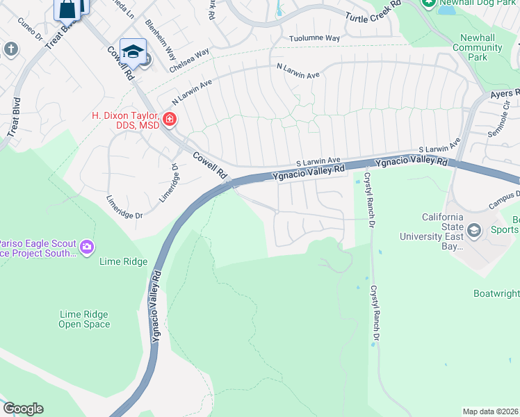 map of restaurants, bars, coffee shops, grocery stores, and more near 5150 Montecito Drive in Concord