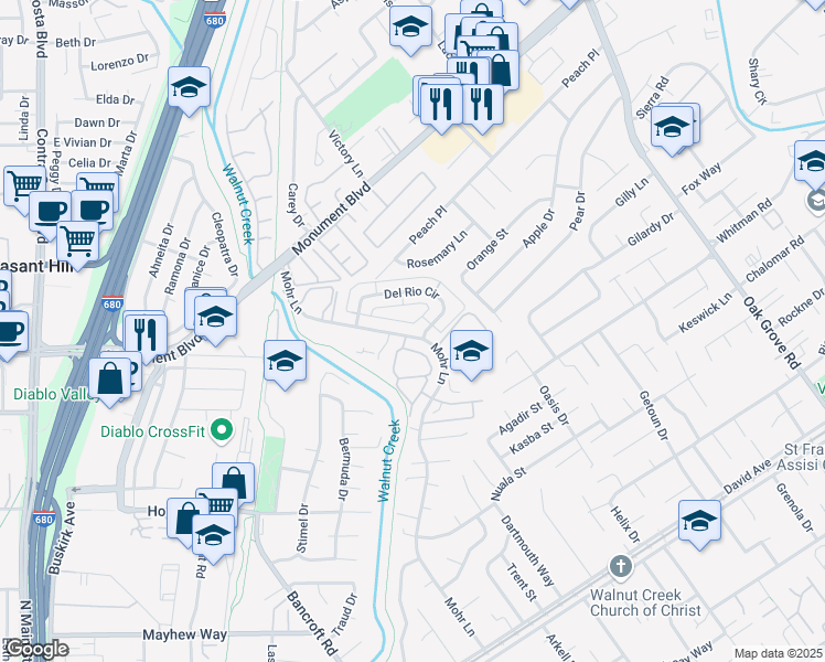map of restaurants, bars, coffee shops, grocery stores, and more near 1059 Mohr Lane in Concord