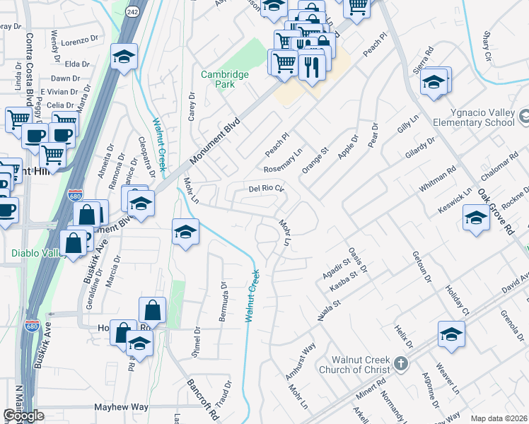 map of restaurants, bars, coffee shops, grocery stores, and more near 1044 Mohr Lane in Concord