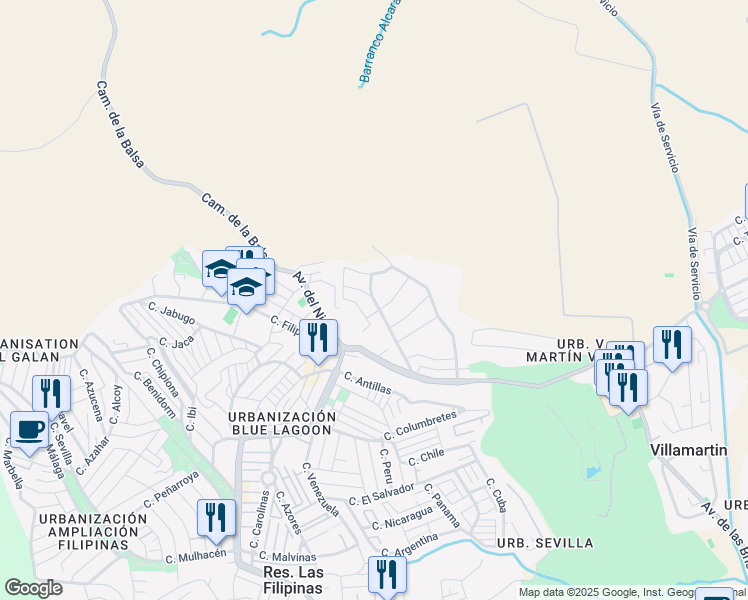 map of restaurants, bars, coffee shops, grocery stores, and more near 129 Calle los Cerezos in Villamartín