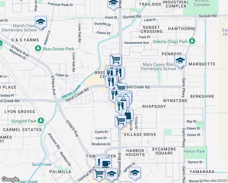 map of restaurants, bars, coffee shops, grocery stores, and more near 7605 Brentwood Boulevard in Brentwood