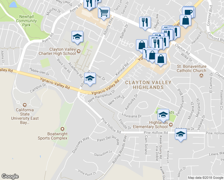 map of restaurants, bars, coffee shops, grocery stores, and more near 1302 New Hampshire Drive in Concord