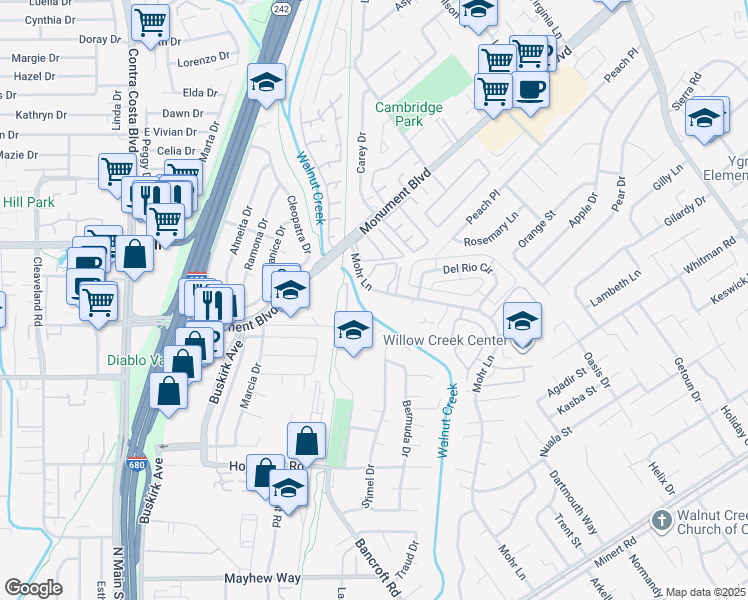 map of restaurants, bars, coffee shops, grocery stores, and more near in Pleasant Hill