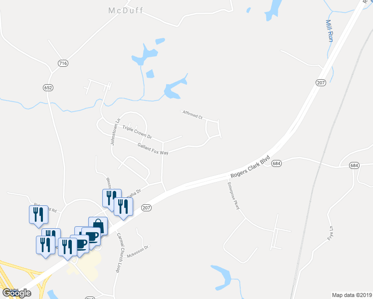 map of restaurants, bars, coffee shops, grocery stores, and more near 10648 Gallant Fox Way in Ruther Glen
