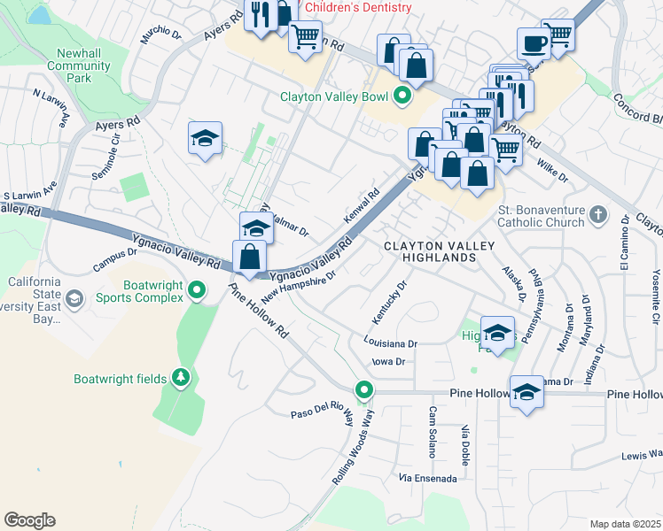 map of restaurants, bars, coffee shops, grocery stores, and more near 1302 New Hampshire Drive in Concord
