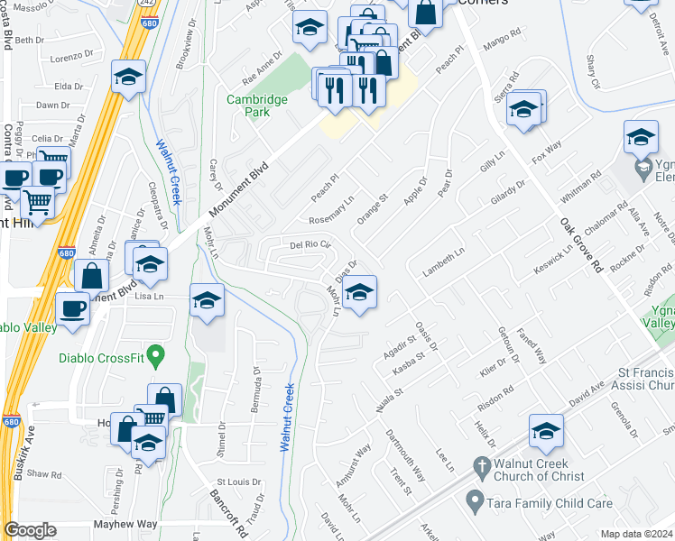 map of restaurants, bars, coffee shops, grocery stores, and more near 1045 Mohr Lane in Concord