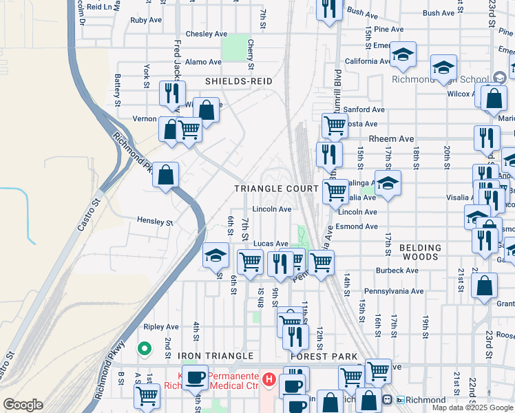 map of restaurants, bars, coffee shops, grocery stores, and more near 901 Triangle Court in Richmond