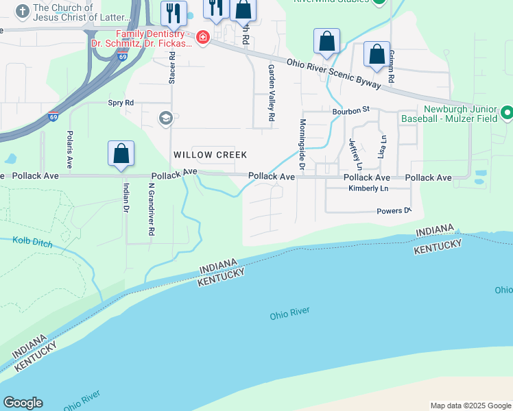 map of restaurants, bars, coffee shops, grocery stores, and more near 10455 Lauren Court in Newburgh