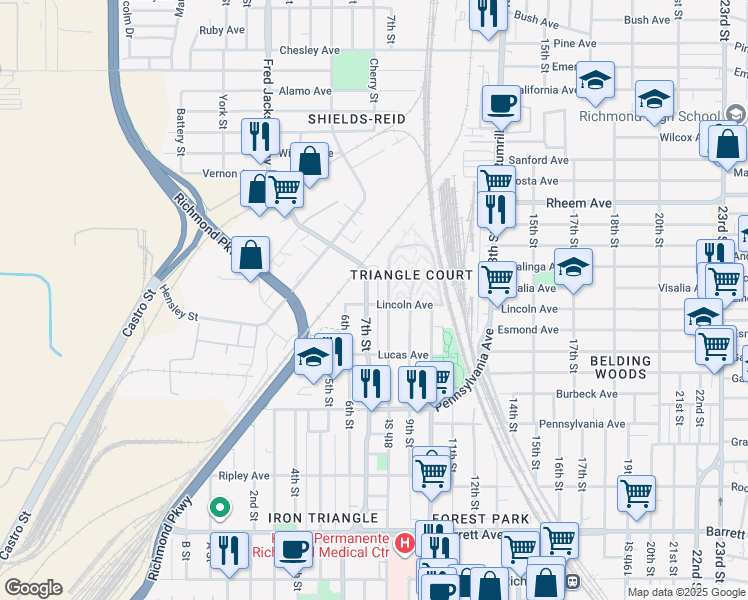 map of restaurants, bars, coffee shops, grocery stores, and more near 948 7th Street in Richmond