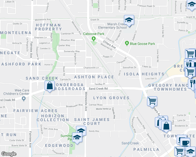 map of restaurants, bars, coffee shops, grocery stores, and more near 1442 Earl Glen in Brentwood